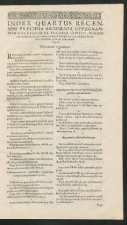 Index Quartus Recensens Praecipua Argumenta ...