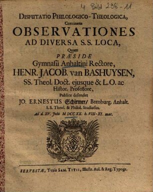 Disputatio Philologico-Theologica, Continens Observationes Ad Diversa S.S. Loca