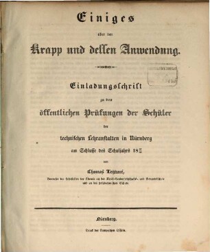 Jahresbericht über die Technischen Lehranstalten in Nürnberg : bekannt gemacht am Schlusse des Schuljahres .... 1837/38