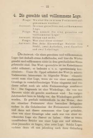 4. Die gerechte und vollkommene Loge.