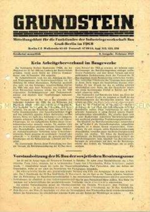 Mitteilungsblatt für die Funktionäre der IG Bau im FDGB u.a. zur Auflösung des Arbeitgeberverbandes für das Baugewerbe durch die Alliierte Kommandantur