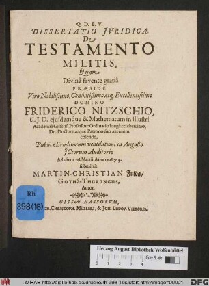 Dissertatio Iuridica, De Testamento Militis