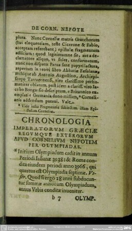 Chronologia Imperatorum Graeciae Regumque Exteriorum Apud Cornelium Nepotem Per Olympiadas