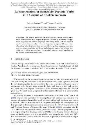 Reconstruction of separable particle verbs in a corpus of spoken German