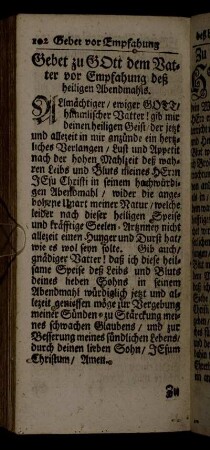 Gebet zu Gott dem Vater vor Empfahung deß heiligen Abendmahls.