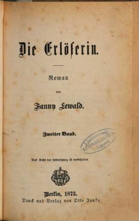 Die Erlöserin : Roman von Fanny Lewald, 2
