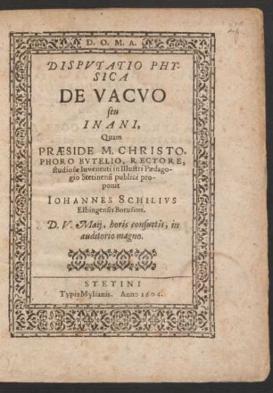 Disputatio Physica De Vacuo