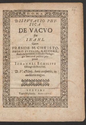 Disputatio Physica De Vacuo