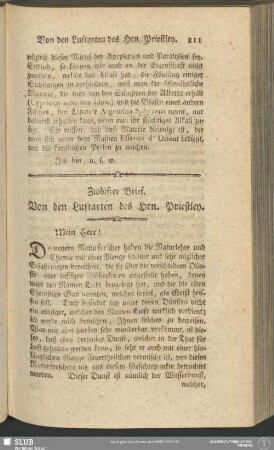 Zwölfter Brief. Von den Luftarten des Hrn. Priestley
