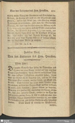 Zwölfter Brief. Von den Luftarten des Hrn. Priestley