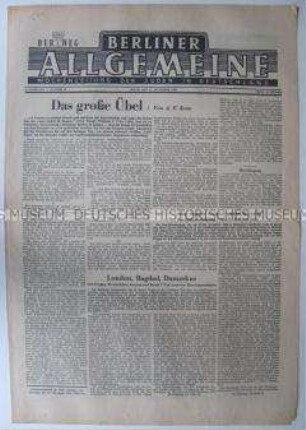 Jüdische Wochenzeitung "Berliner Allgemeine / Der Weg" u.a. zum Nahost-Konflikt und zu einer Tagung des Zentralrates der Juden