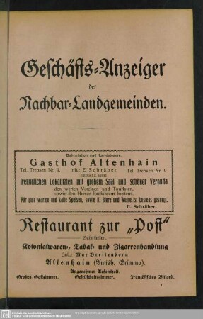 Anzeigen : Geschäftsanzeiger der Nachbar-Landgemeinden