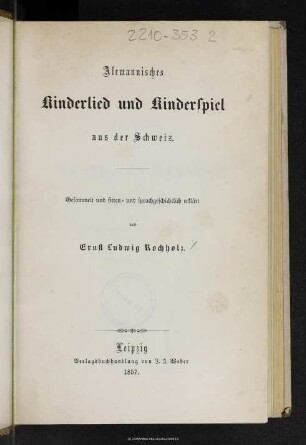 Alemannisches Kinderlied und Kinderspiel aus der Schweiz