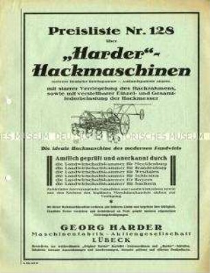 Preisliste Nr. 128 über "Harder"-Hackmaschinen