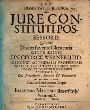 Diss. iur. de iure constituti possessorii