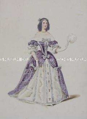 Frau im violetten Kleid mit weißem Reifrock - Tafel aus Franceschini/Kostümbilder (Kassette 1)