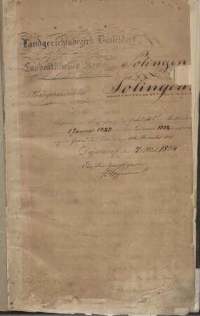 Dezennaltabellen 1823 - 1832 Geburten, Heiraten und Sterbefälle Solingen