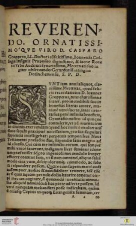 Reverendo, ornatissimoqve viro D. Casparo Groppero, LL. Doctori cõsultissimo