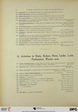 11. Arbeiten in Stein, Kokos, Horn, Leder, Lack, Perlmutter, Wachs usw. (Nr. 1677-1746)
