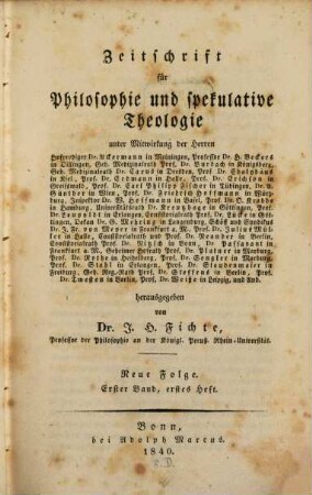 Zeitschrift für Philosophie und spekulative Theologie. 5 = N.F. 1. 1840