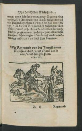Wie Reymund von der Jungfrawen Melusina schied/ unnd urlaub von ir nam/ unnd hin gen Potiers ritt.