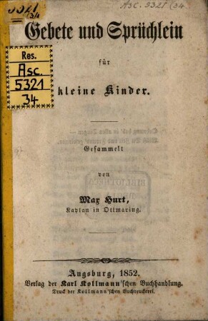 Gebete und Sprüchlein für kleine Kinder