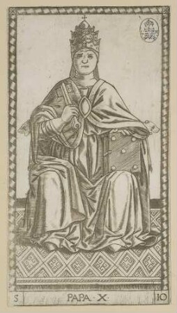 Papa (der Papst), Blatt Nr. 10 aus der S-Serie der sogenannten Tarock-Karten des Mantegna