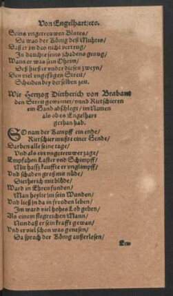 Wie Hertzog Dietherich von Brabant den Streit gewinnet/ unnd Rietschieren ein Hand abschlegt/ im Namen als ob es Engelhart gethan hab.