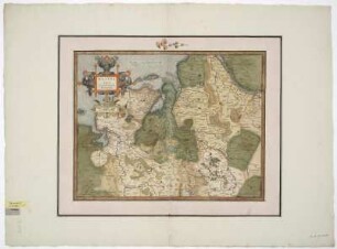 Karte von Westfalen mit der Diözese Bremen, 1:620 000, Kupferstich, 1585 : Westfalia Cum Dioecesi Bremensi : Cum privilegio / Per Gerardum Mercatorem. - [Ca. 1:620 000]. - [Duisburg] , 1585. - 1 Kt. : Kupferstich ; 44 x 34 cm. Maßstab in graph. Form (Miliaria Westfalia communia). - Titel- und Maßstabskartusche oben links