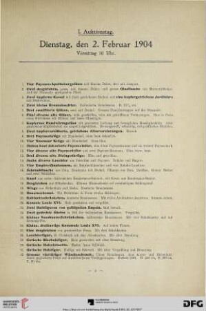 I. Auktionstag: Dienstag, den 2. Februar 1904, Vormittag 10 Uhr (Nr. 1-194)