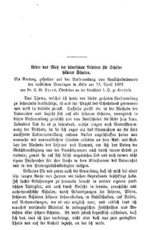 Ueber das Maß der häuslichen Arbeiten für Schüler höherer Schulen
