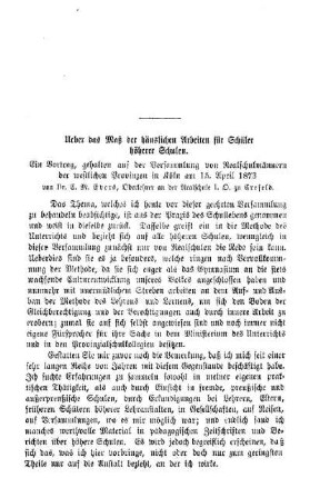 Ueber das Maß der häuslichen Arbeiten für Schüler höherer Schulen