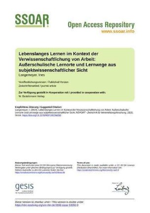 Lebenslanges Lernen im Kontext der Verwissenschaftlichung von Arbeit: Außerschulische Lernorte und Lernwege aus subjektwissenschaftlicher Sicht