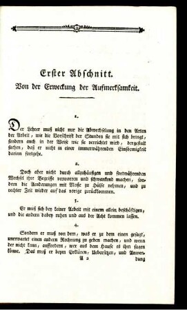 Erster Abschnitt. Von der Erweckung der Aufmerksamkeit.