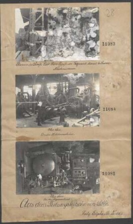 Pioniere der 3. bayr. Landsturm Pionier Kompanie im Sägewerk Marais le Somme. An der Sägemaschine