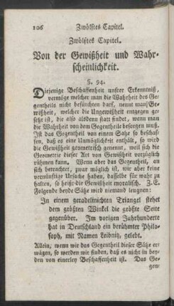 Zwölftes Capitel. Von der Gewißheit und Wahrscheinlichkeit