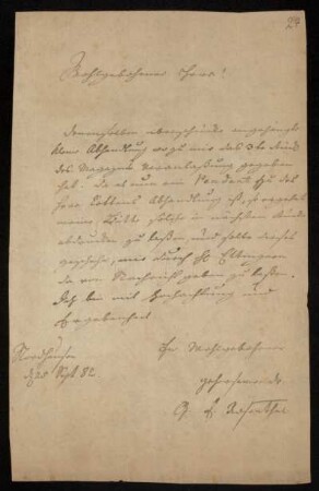 Nr. 27 Brief von Gottfried Erich Rosenthal an Ludwig Christian Lichtenberg. Nordhausen, 25.9.1782