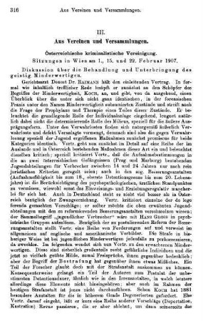 316-326, III. Aus Vereinen und Versammlungen