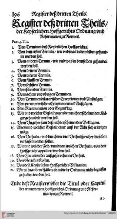 Register deß dritten Theils der Keyserlichen Hoffgerichts Ordnung