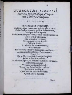 Hieronymi Sirsalis ... Elogivm. Franciscvs Fontana