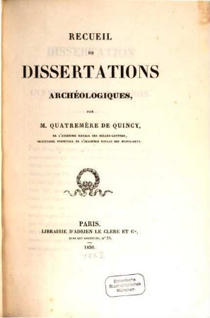 Recueil de dissertations archéologiques