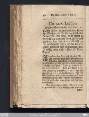 Die XLIX. Lection. Gehalten Sonnabends, d. 30. Junii 1725.