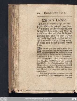 Die XLIX. Lection. Gehalten Sonnabends, d. 30. Junii 1725.
