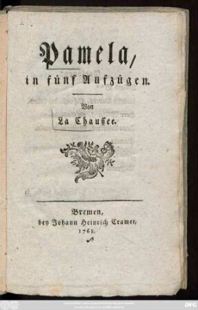Pamela : in fünf Aufzügen