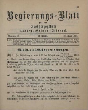 60. Ministerial-Bekanntmachung, das Ausschreiben einer Abgabe zur Verbandskasse der Viehbesitzer des Großherzogthums betreffend