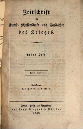 Zeitschrift für Kunst, Wissenschaft und Geschichte des Krieges. 20. 1830,1/4