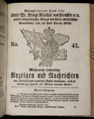 No. 43. Montags, den 23ten October 1775