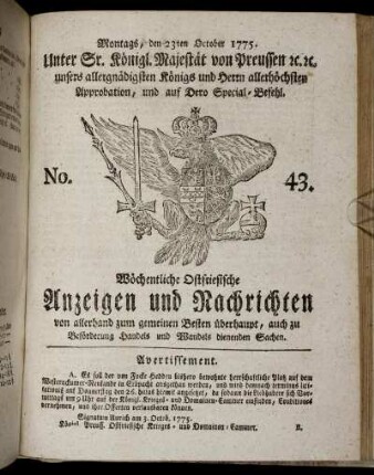 No. 43. Montags, den 23ten October 1775