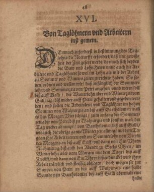XVI. Von Taglöhnern und Arbeitern inß gemein.