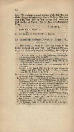 23. Allerhöchste Cabinets-Ordre v. 21. August 1747.